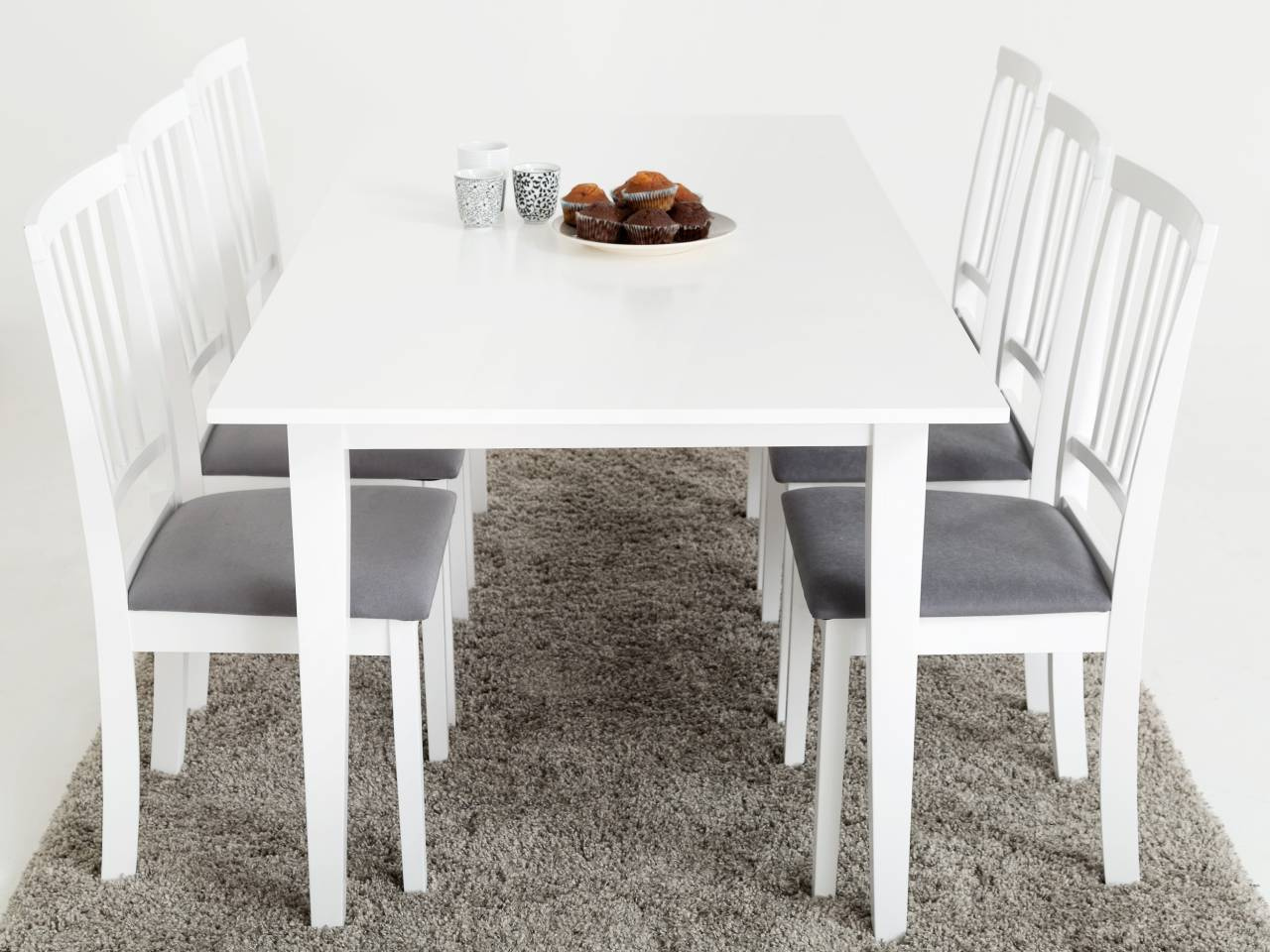 ALICE Bord 180 Vit + 6 Stolar Vit/Gr�