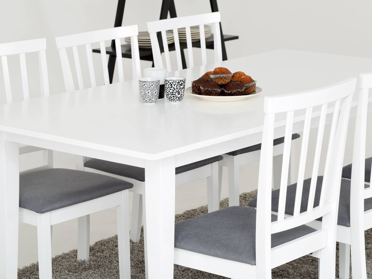 ALICE Bord 180 Vit + 6 Stolar Vit/Gr�